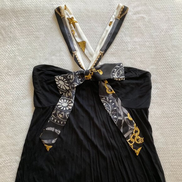 NWOT Express Y2K Luxe Satin & Stretch Charm Print Bow Baroque Cami Top Size L - Picture 1 of 5